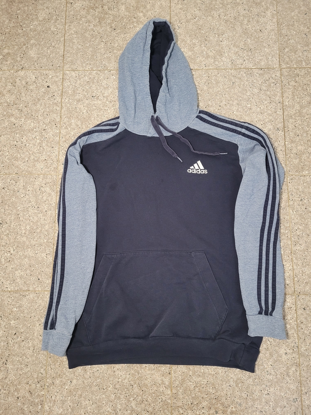Adidas Men's Navy & Heather Gray Hooded Sweatshirt Size Medium